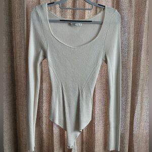 Abercrombie & Fitch Cream Scoop Neck Ribbed Bodysuit